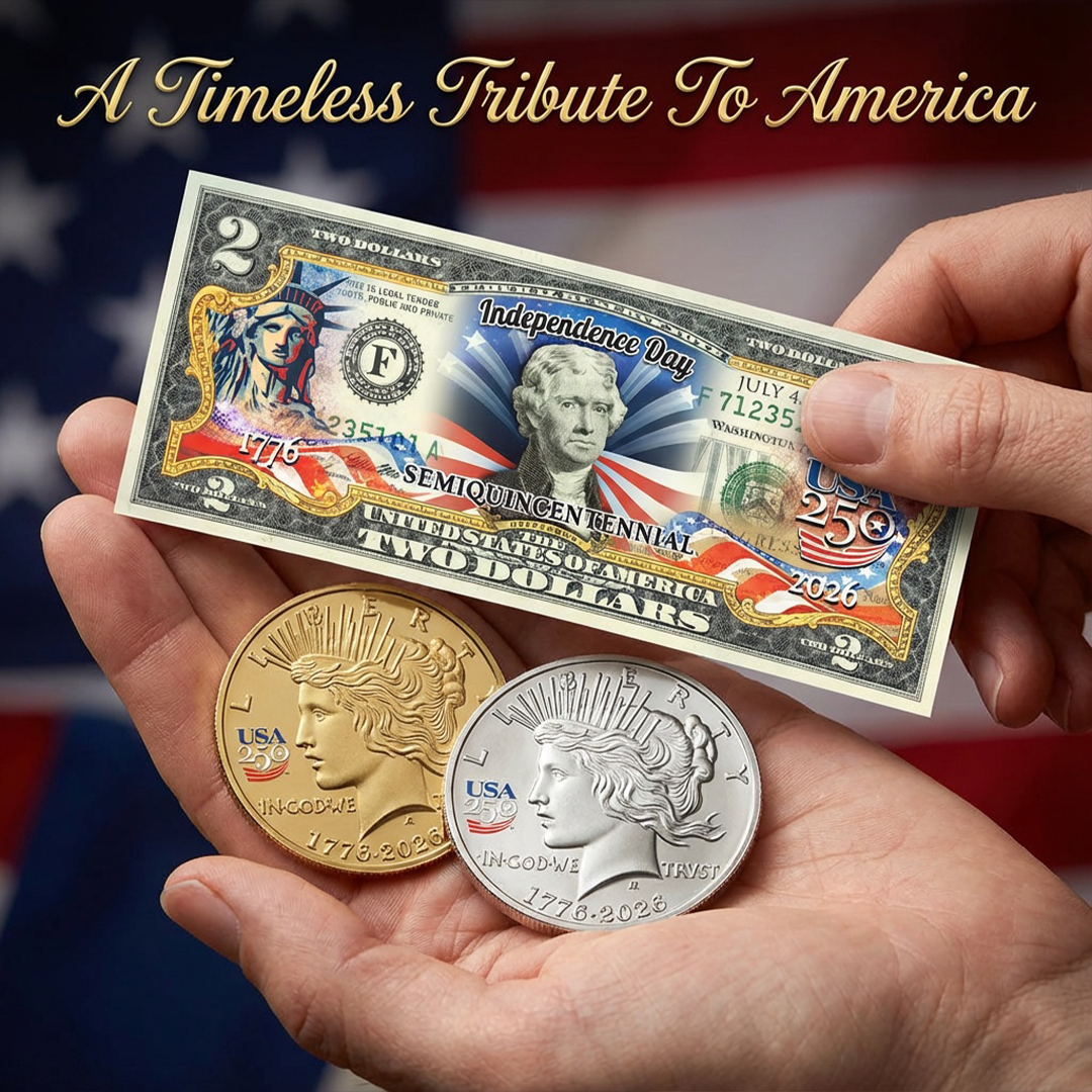 USA 250th Patriotic Bundle – Peace Coins & Independence $2 Bill