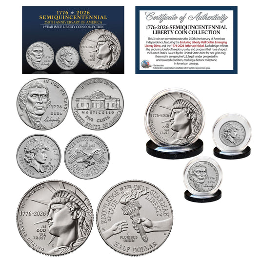 (D-MINT) 1776–2026 Semiquincentennial Liberty 3-Coin Set – USA 250th Collector's Edition