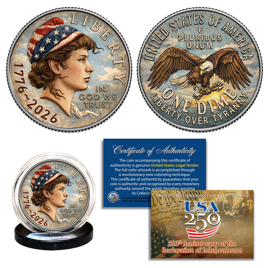 USA 250th Anniversary Liberty Dime — Full-Color Colorized Collector Coin