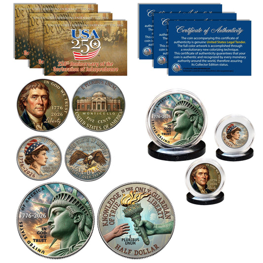 USA 250th Anniversary 3-Coin Patriotic Full Colorized Set — Half Dollar, Dime & Nickel