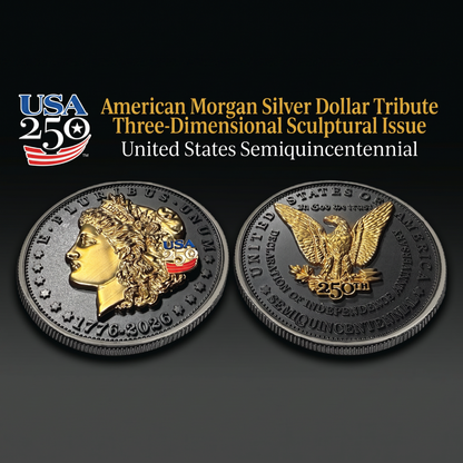 3D Morgan Silver Dollar Tribute Coin With USA 250 Privy Mark (Black Ruthenium & 24k Gold)