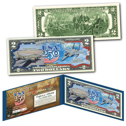 [FLAG BORDER] USA 250th Anniversary Military Collectible $2 Bill Bundle [SAVE 10%] (250 Available & Individually Numbered)