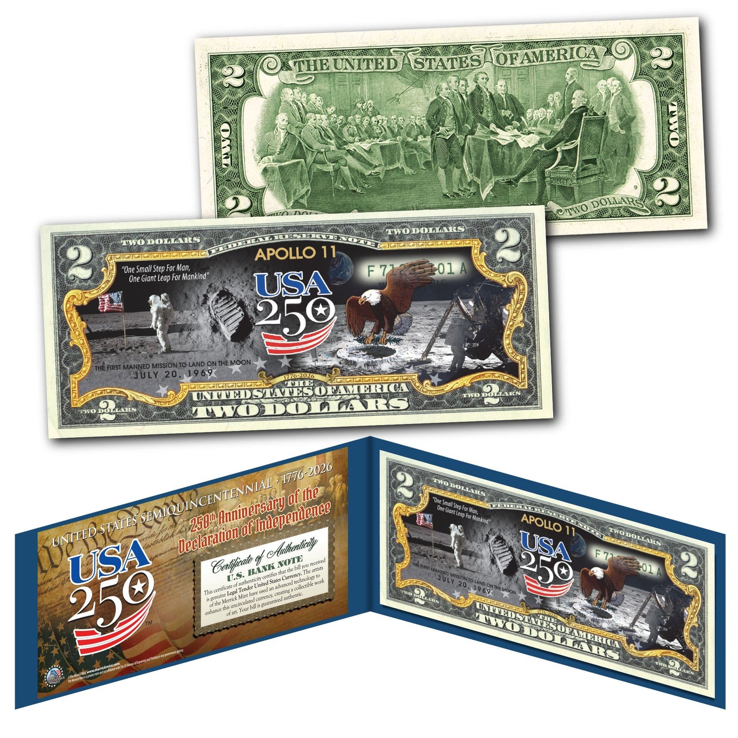 Apollo 11 Genuine Legal Tender $2 Bill – USA 250th Collector's Edition