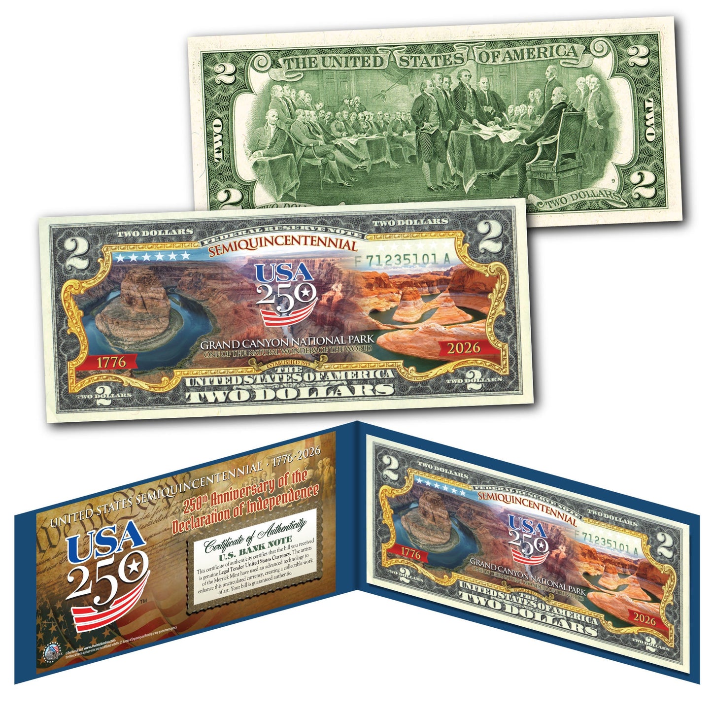 Grand Canyon Genuine Legal Tender $2 Bill – USA 250th Collector's Edition