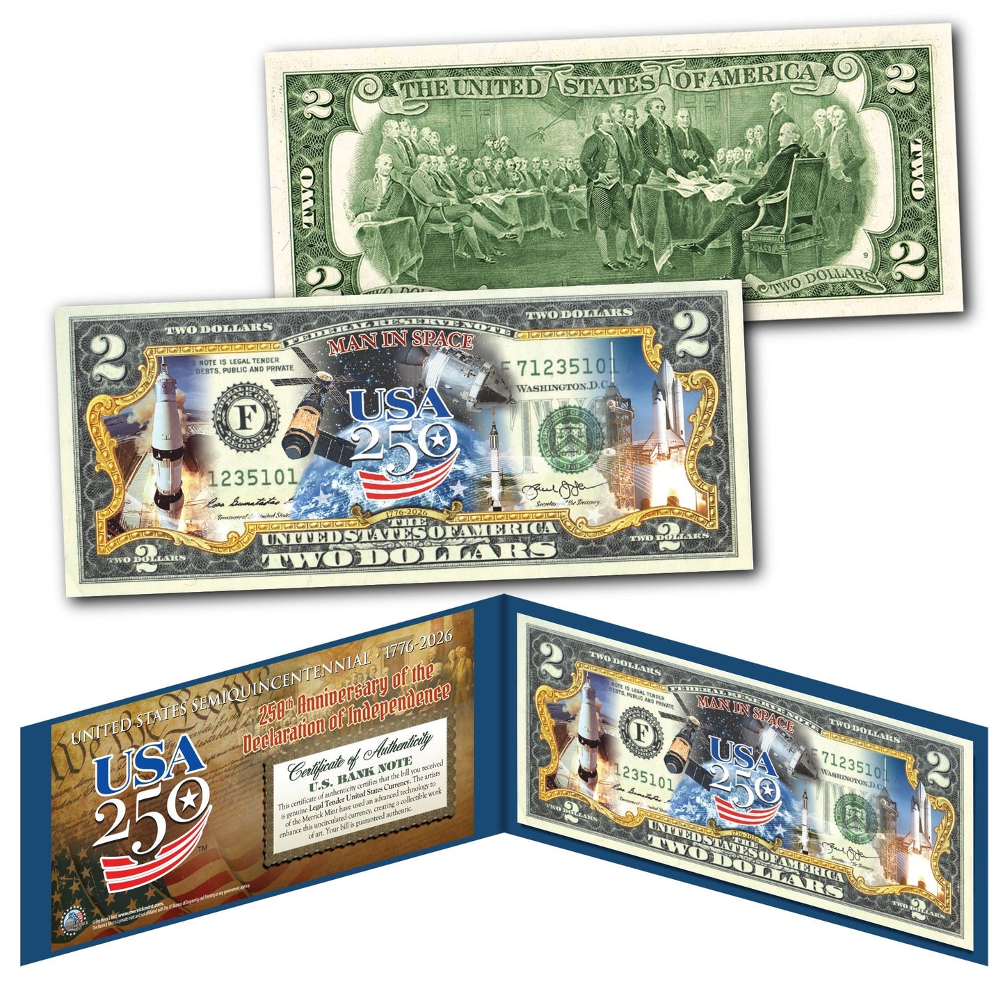 Man In Space Genuine Legal Tender $2 Bill – USA 250th Collector's Edition