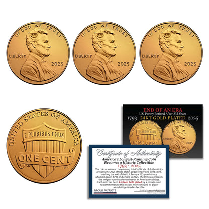 250th Anniversary Founding Fathers Collectible $2 Bill Set + Three 24KT Gold-Plated "America's Last Penny"