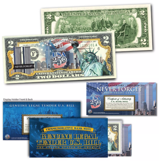 9/11 25th Anniversary $2 Bill + Coin Bundle