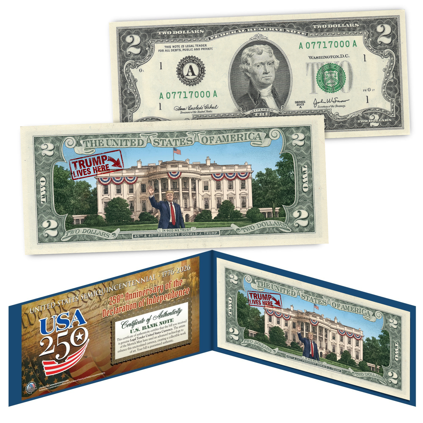 "Trump Lives Here" Genuine Legal Tender $2 Bill – USA 250th Collector's Edition