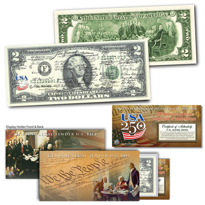 250th Anniversary Founding Fathers Collectible $2 Bill Set + Three 24KT Gold-Plated "America's Last Penny"