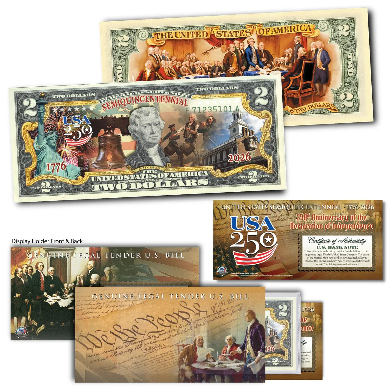 250th Anniversary Golden Morgan Tribute & Founding Fathers $2 Bill Set