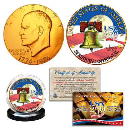 1976 Bicentennial - 24KT Gold Plated & Colorized Semiquincentennial 3-Coin Set