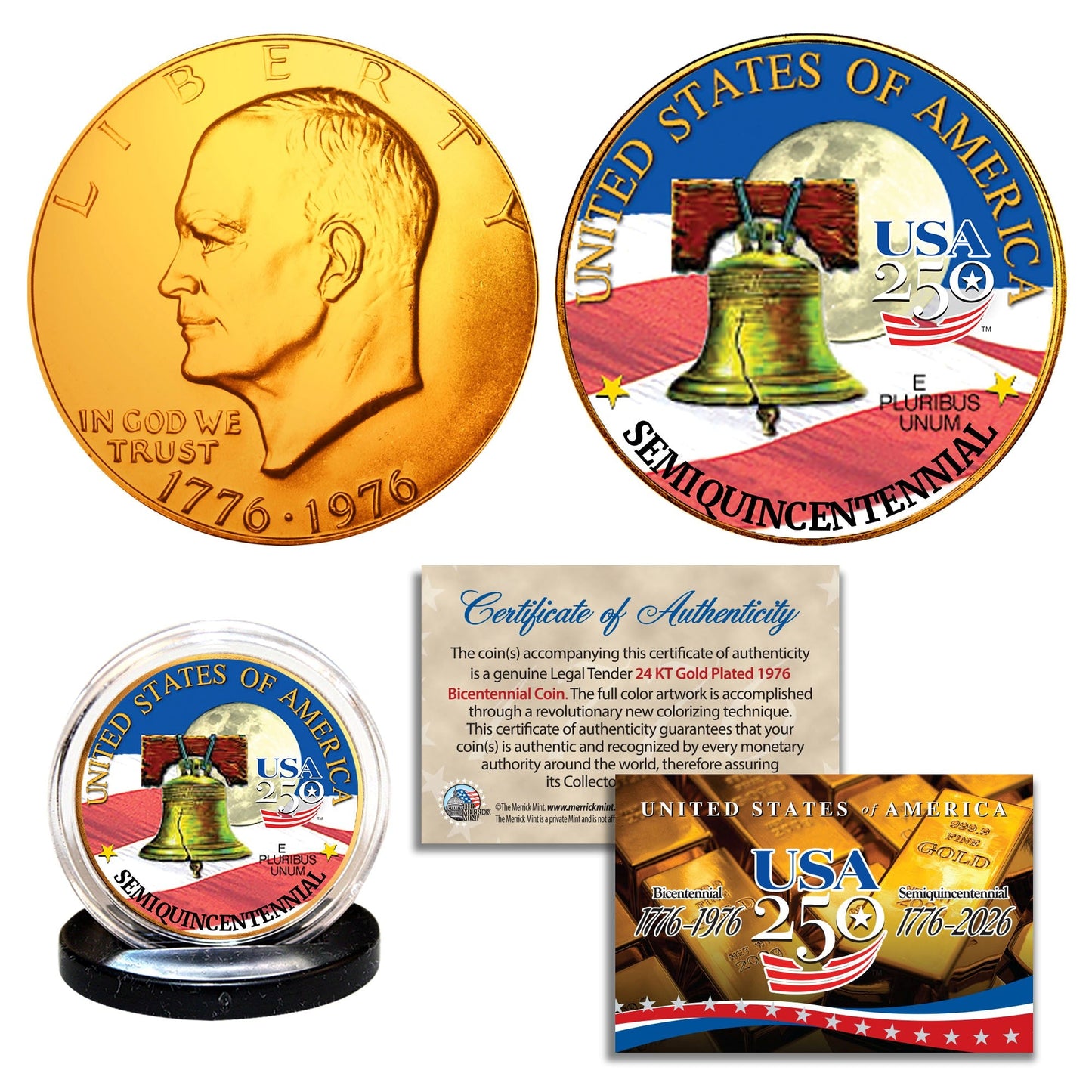 1976 Bicentennial – 24KT Gold Plated & Colorized Semiquincentennial Eisenhower Dollar