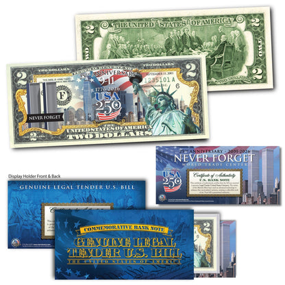 9/11 25th Anniversary + America's 250th Anniversary Currency Bundle