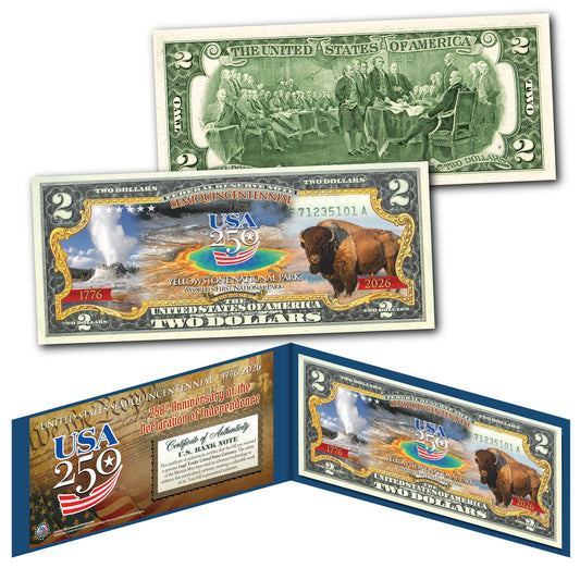 Yellowstone Genuine Legal Tender $2 Bill – USA 250th Collector's Edition