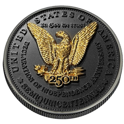 3D Morgan Silver Dollar Tribute Coin With USA 250 Privy Mark (Black Ruthenium & 24k Gold)