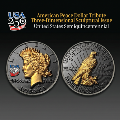 3D Peace Dollar Tribute Coin With USA 250 Privy Mark (Black Ruthenium & 24k Gold)