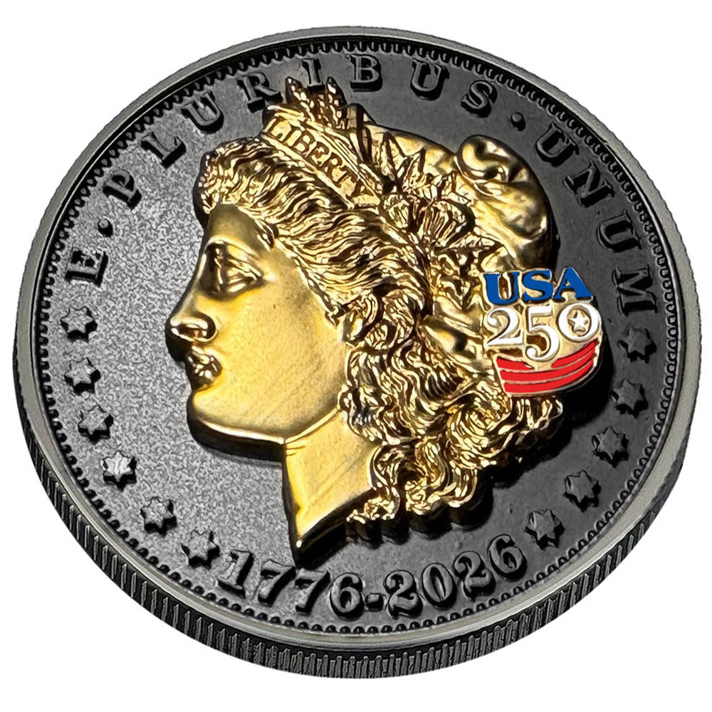 3D Morgan Silver Dollar Tribute Coin With USA 250 Privy Mark (Black Ruthenium & 24k Gold)