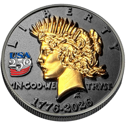3D Peace Dollar Tribute Coin With USA 250 Privy Mark (Black Ruthenium & 24k Gold)