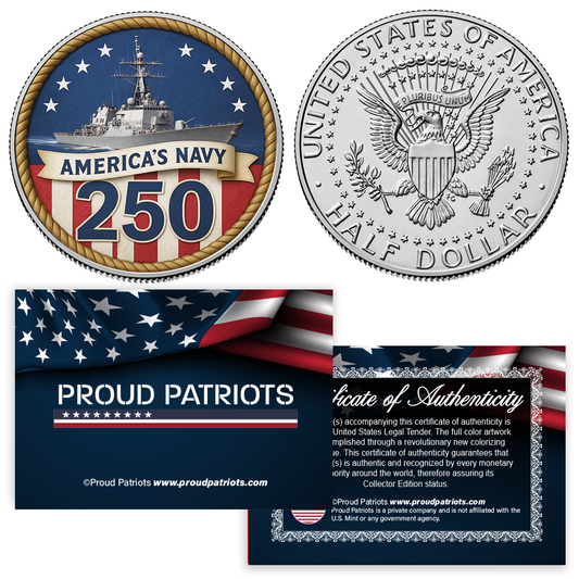 U.S. Navy 250th Anniversary Coin - Genuine Legal Tender JFK Half Dollar