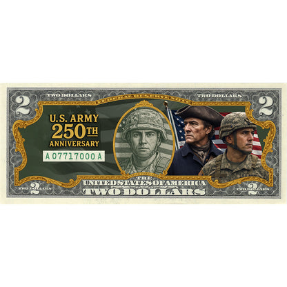 U.S Army 250th Anniversary - Genuine Legal Tender U.S. $2 Bill